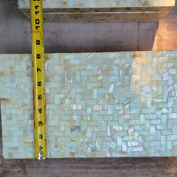 Set Of Two Mother of Pearl With A Herringbone Pattern Decorative Boxes - Picture 6 of 10